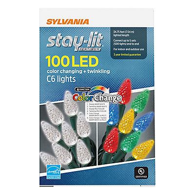 Sylvania Staylit 100-ct. 6-Function LED Twinkling/Color Changing C6 Light Set
