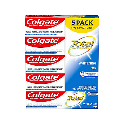 Colgate Total Whitening Toothpaste Tube, Mint Toothpaste, 5 pk./6 oz.