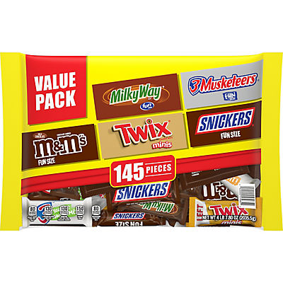 M&M'S, Twix, Snickers, Milky Way & 3 Musketeers Bulk Chocolate Candy, Candy Variety Bag, 145 ct.