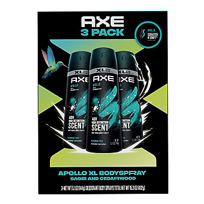 AXE Apollo Deodorant Body Spray Sage & Cedarwood Aluminum Free, 3 pk./5.1 oz.