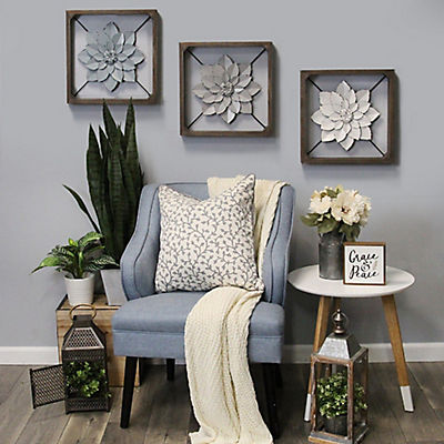 Stratton Home Decor Framed Metal Flower - White
