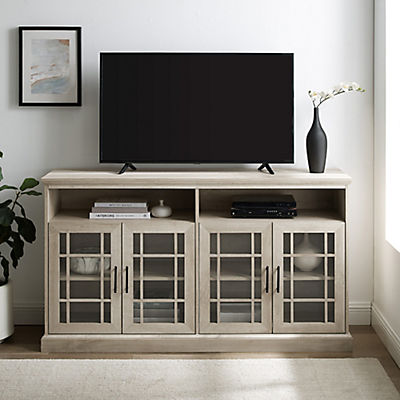 W. Trends 58" Classic Glass Door TV Console for TVs Up to 65"- White Oak