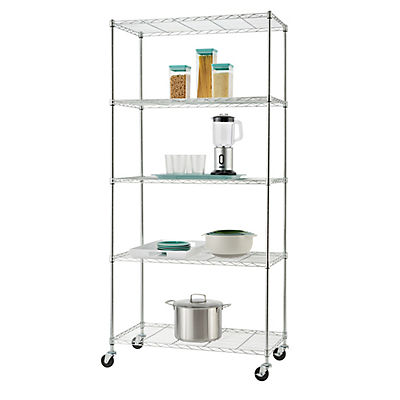 Trinity Basics 5-Tier Wire Shelving, NSF, with Wheels