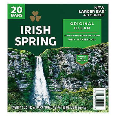 Irish Spring Original Clean Bar Soap for Men, 20 ct./4 oz.