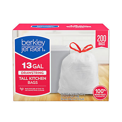 Berkley Jensen 13-Gal. Drawstring Tall Kitchen Bags, 200 ct.