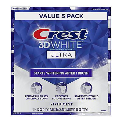 Crest 3D White Ultra Teeth Whitening Toothpaste, 5 pk./5.2 oz. - Vivid Mint