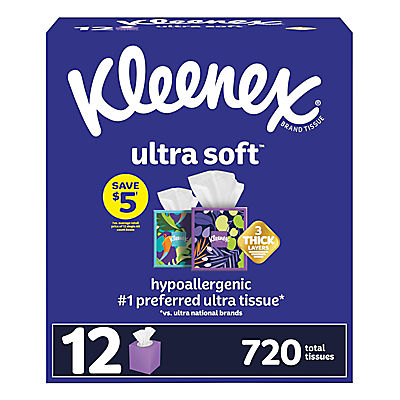 Kleenex Ultra Soft 3-Ply Facial Tissues, 12 pk./60 Tissues per Box