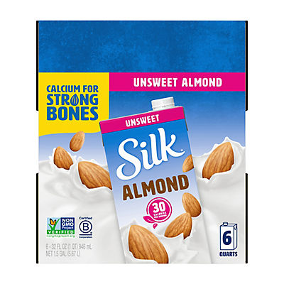 Silk Dairy-Free UHT Unsweet Almond Milk Cartons, 6 pk./32 fl. oz.