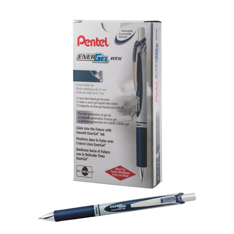 Energel Rtx Retract Gel Pen Nvy 1Dz 0.7Mm Metal Tip