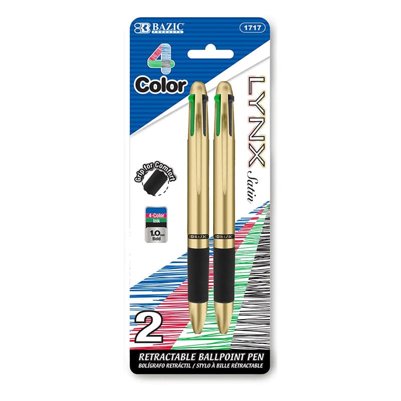 2Ct 4 Color Pen Lynx Satin Top with Cushion Grip (Pack of 12) - Pens - Bazic Products