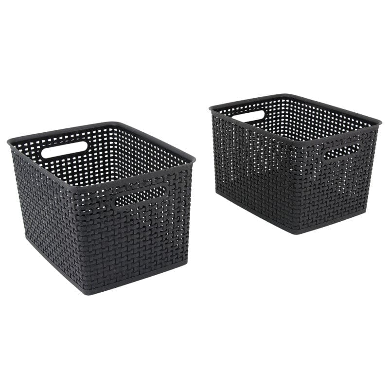 2Pk Large Black Plastic Weave Bins - Storage Containers - Advantus