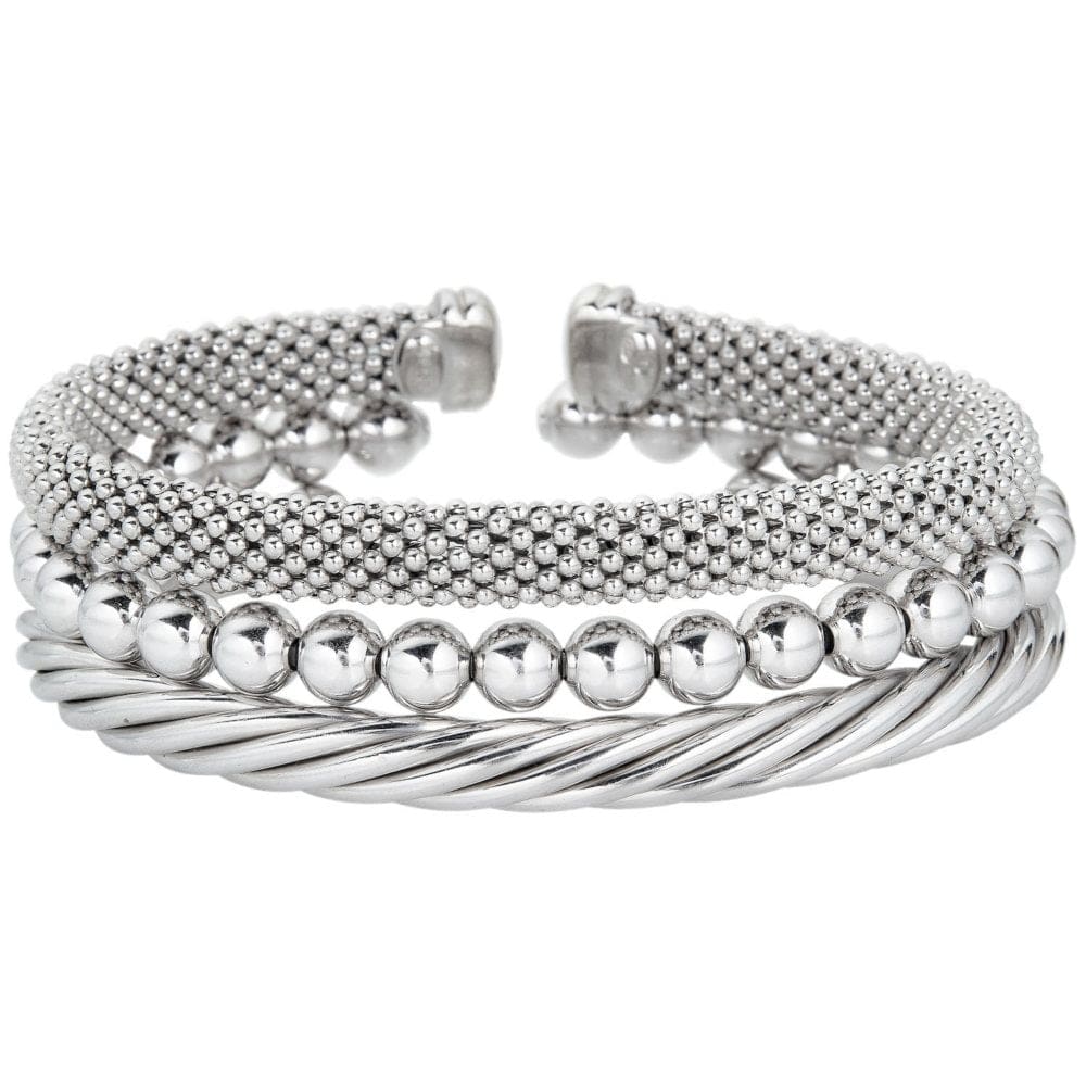 3 Piece Set of Textured Cuff Bracelets in Sterling Silver - Bracelets & Bangles - 3