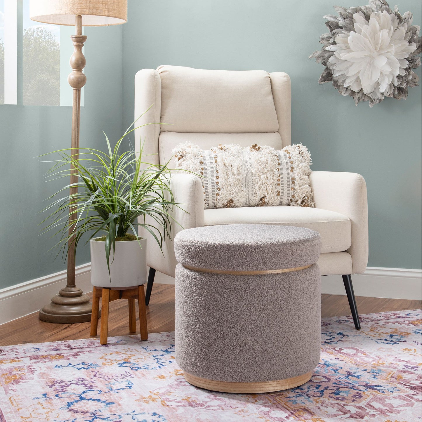 Berkley Jensen Sunny Round Ottoman - Light Grey