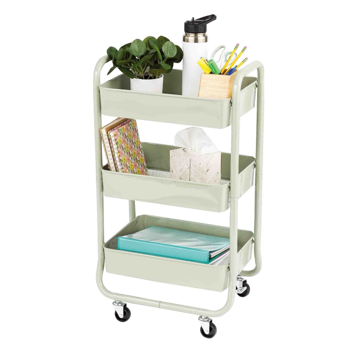 Berkley Jensen 3-Tier Metal Rolling Cart - Sage