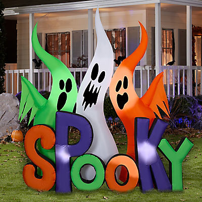 Gemmy 8' Airblown Inflatable Ghosts with "Spooky" Sign