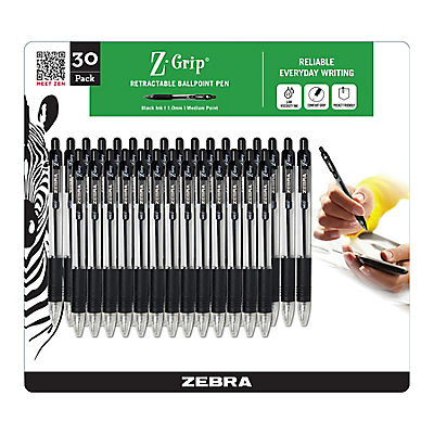 Zebra Z-Grip Retractable Ballpoint Pens, 30 ct. - Black