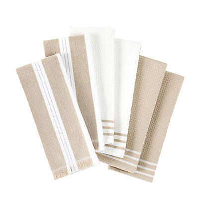 Sur La Table17" x 28" Waffle Holiday Striped Kitchen Towels, 6 pk. - Beige/White