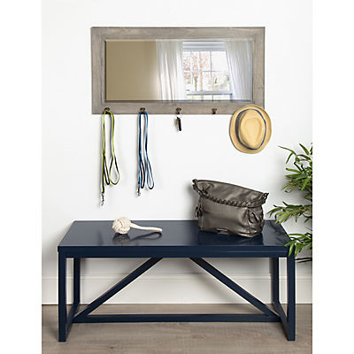 Kate and Laurel Pub Mirror with 5 Metal Hooks - Rustic Gray