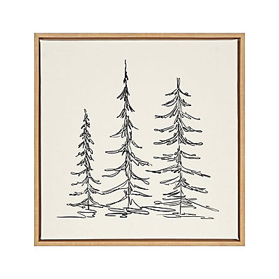 Kate and Laurel Sylvie Minimalist Evergreen Trees Sketch Framed Canvas Wall Art by The Creative Bunch Studio, 30x30 Natural