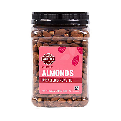 Wellsley Farms Oil Roasted and Unsalted Almonds, 40 oz.