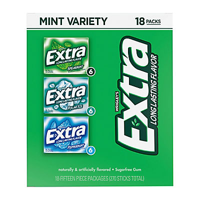 Extra Sugar Free Chewing Gum Mint Variety Assortment Bulk Box, 18 ct.