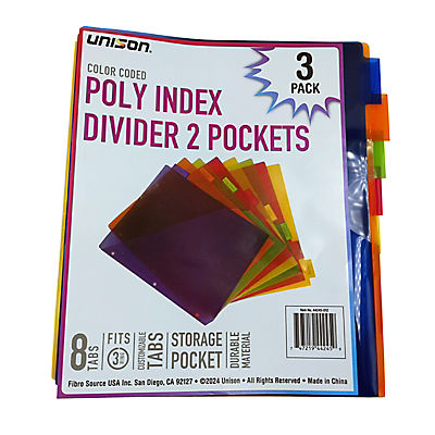 Unison Poly Dividers 8 Tab, 3 pk.