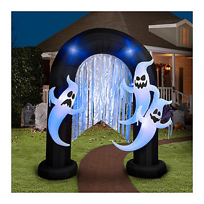 Gemmy Halloween Inflatable Ghost Archway with Flickering Black Lights and Metallic Streamers