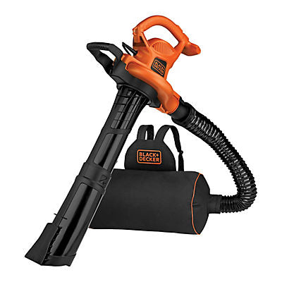 Black + Decker 12 amps 3-in-1 Electric Leaf Blower, Leaf Vacuum, and Mulcher with Backpack Bag