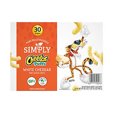 Cheetos Simply Puffs Cheese Snacks White Cheddar Snack Bags, 30 ct.