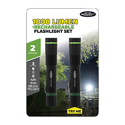 Police Security 1,000-Lumen Rechargeable Flashlights, 2 pk.
