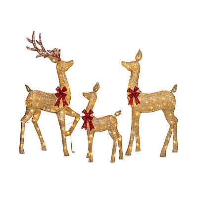 Berkley Jensen Set of 3 Random Twinkle Led Glittering Thread Deer Family Sculpture