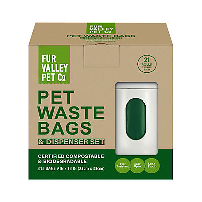 Fur Valley Pet Co. Dog Compostable & Biodegradable Pet Poop Bags and Dispenser Set