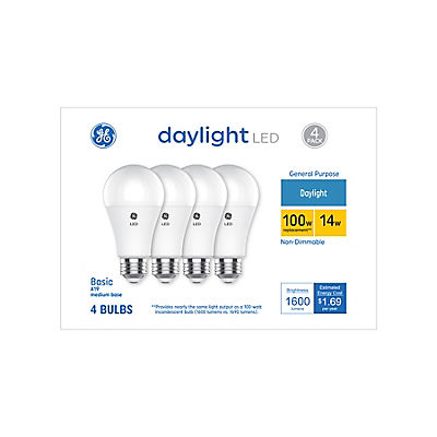 GE 100W General Purpose LED A19 Light Bulbs, 4 pk. - Daylight