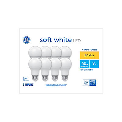 GE 60W LED A19 Light Bulbs, 8 pk. - Soft White