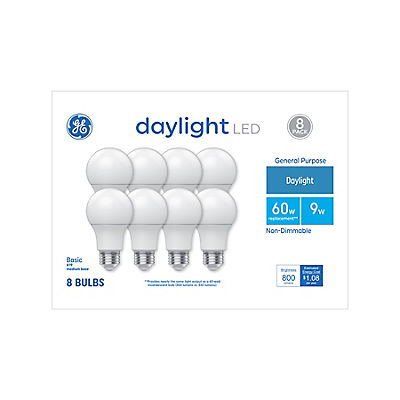 GE 60W LED A19 Light Bulbs, 8 pk. - Daylight