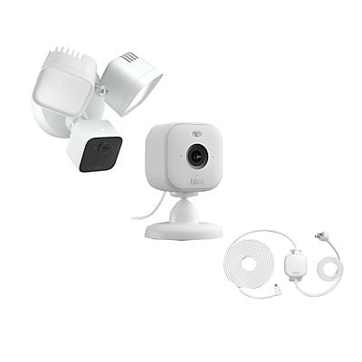 Blink Wired Floodlight Camera with Mini 2 Camera, Weather Resistant 13' Power Adapter and Yard Sign