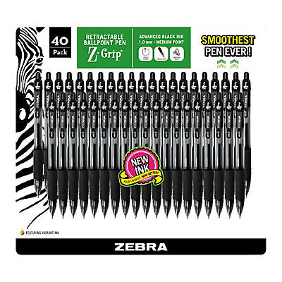Zebra Z-Grip Retractable 1.0mm Ballpoint Pens - 40 pk., Black Ink