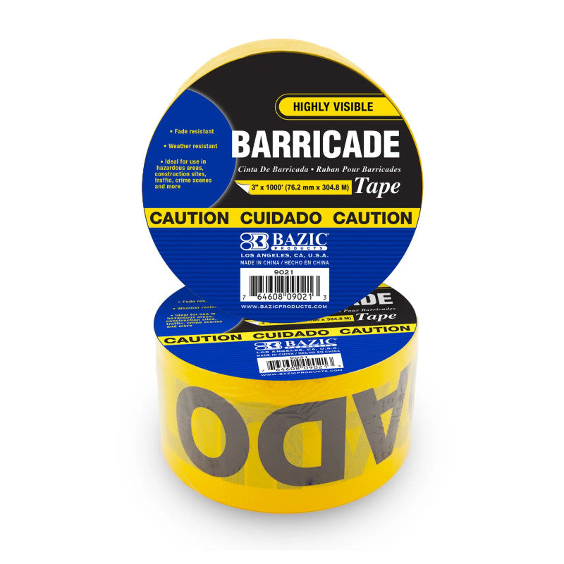 Yellow Caution Barricade Tape 3In X 1000Ft (Pack of 2)