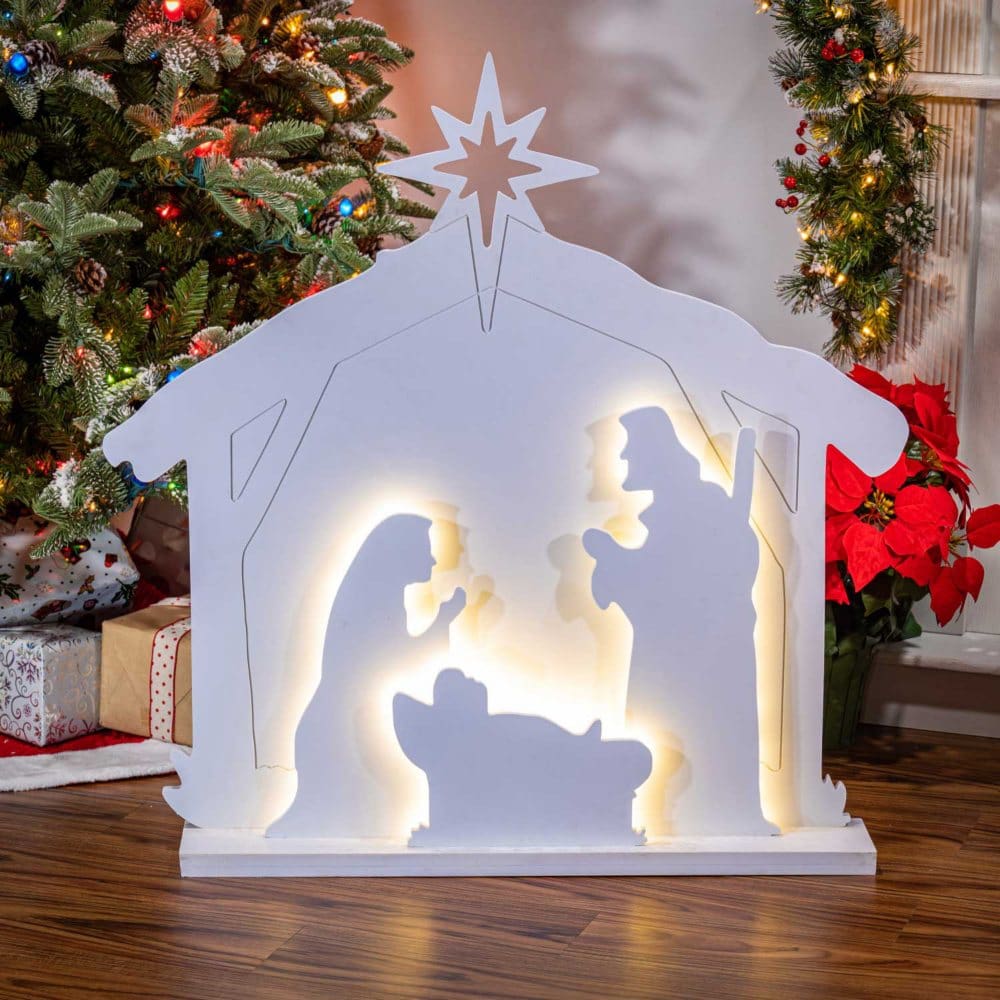 35 Manger Scene Silhouette Light with 59 Warm White LED Lights Outdoor Adaptor - Outdoor Holiday Decor - 35
