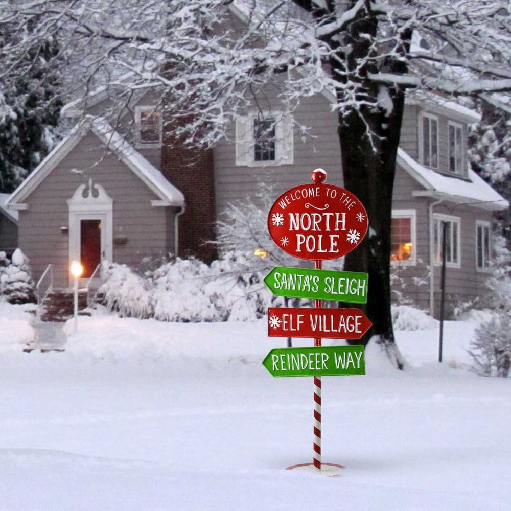36 Northpole Metal Signpost - Outdoor Holiday Decor - 36