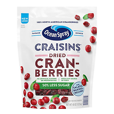 Ocean Spray Craisins, 50% Less Sugar Dried Cranberries, Dried Fruit, 43 oz.