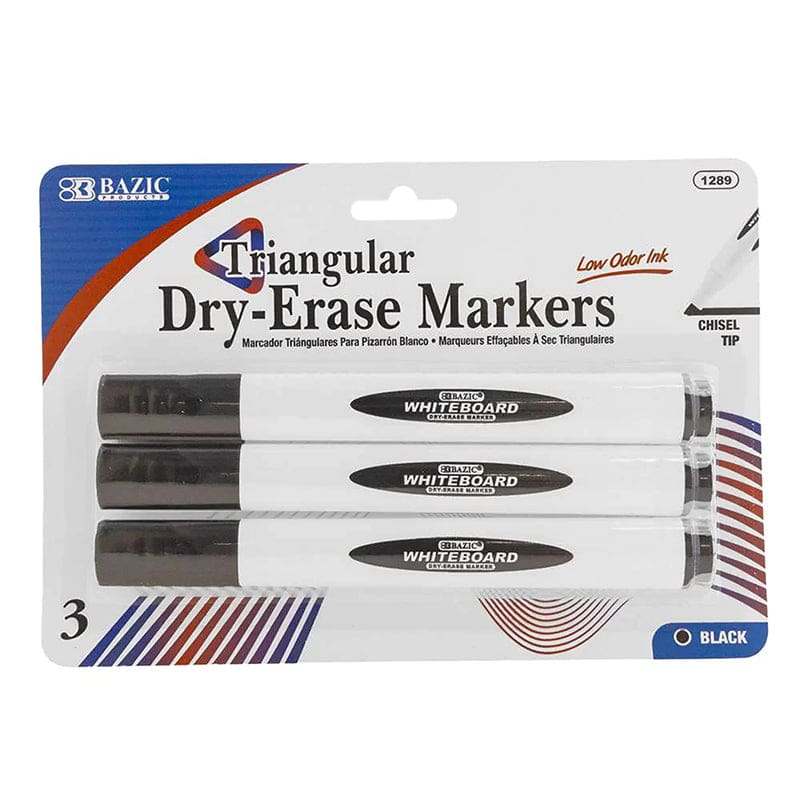 3Ct Blk Dry Erase Markers Triangle Chisel Tip (Pack of 12) - Markers - Bazic Products