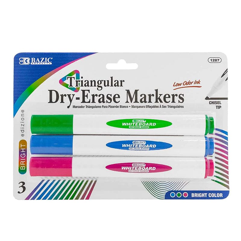 3Ct Bright Colors Dry Erase Markers Triangle Chisel Tip (Pack of 12) - Markers - Bazic Products