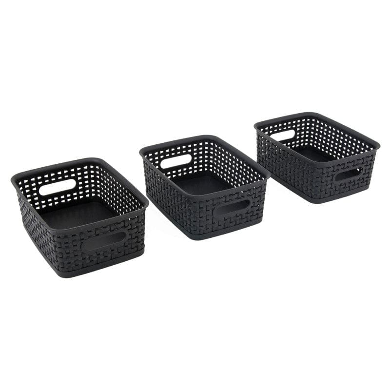 3Pk Small Black Plastic Weave Bins - Storage Containers - Advantus