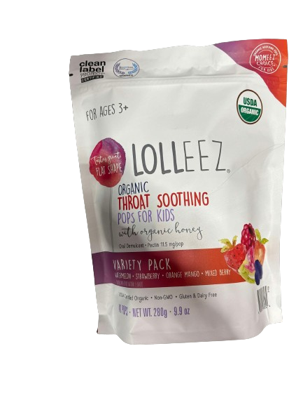 lolleez organic throat soothing pops, variety pack, 40 count.