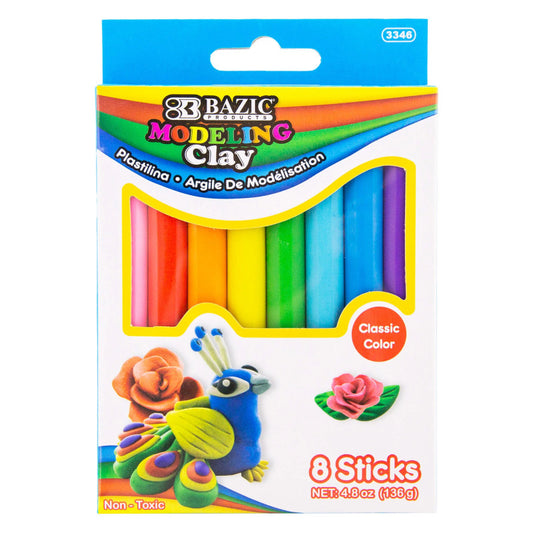 8 Primary Color Modeling Clay Stick 4.8 Oz 136G (Pack of 12)