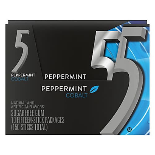 5 Gum Peppermint Cobalt Sugar-Free Chewing Gum 10 pk./15 ct. - Home/Grocery/Specialty Shops/Gaming Snacks/ - 5