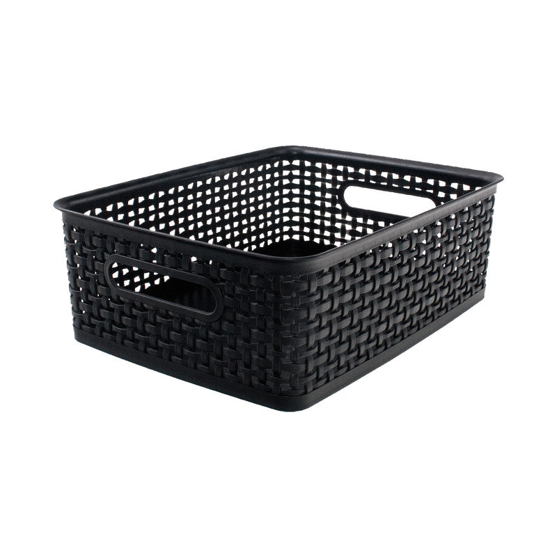 Plastic Weave Bin Medium Black (Pack of 6)