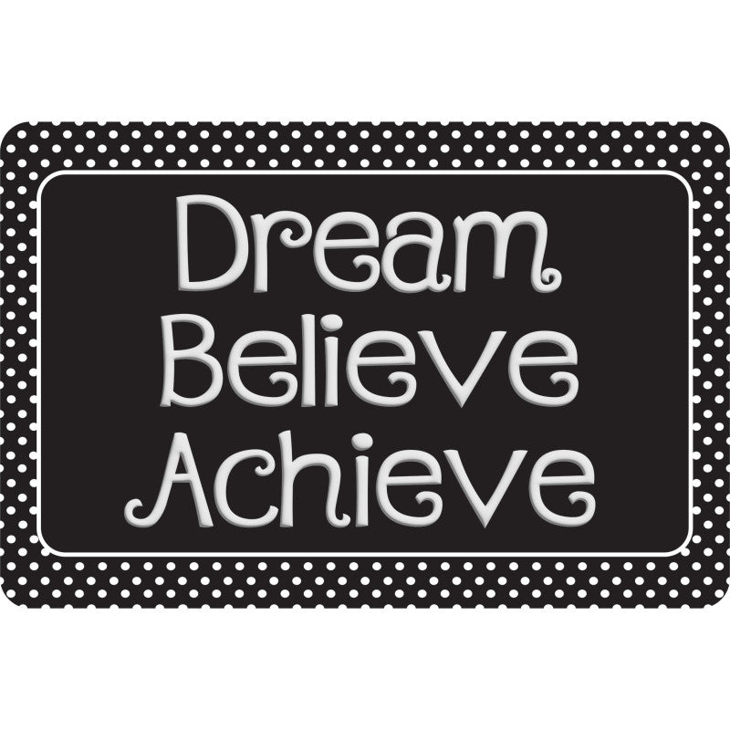 Welcome Mat 15.5X23.5 Dream Believe Achieve Black with White Dots (Pack of 2)