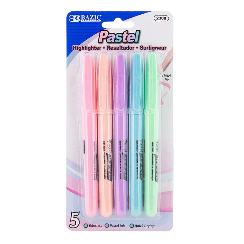 5Ct Pen Style Pastel Highlighters with Pocket Clip (Pack of 12) - Highlighters - Bazic Products